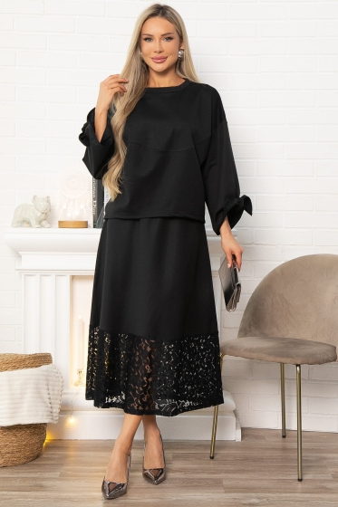 Юбка с кружевом Элегия (черная) Ю14913-10М